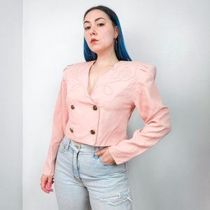Vintage 80s Blush Pink Cropped Blazer Jacket